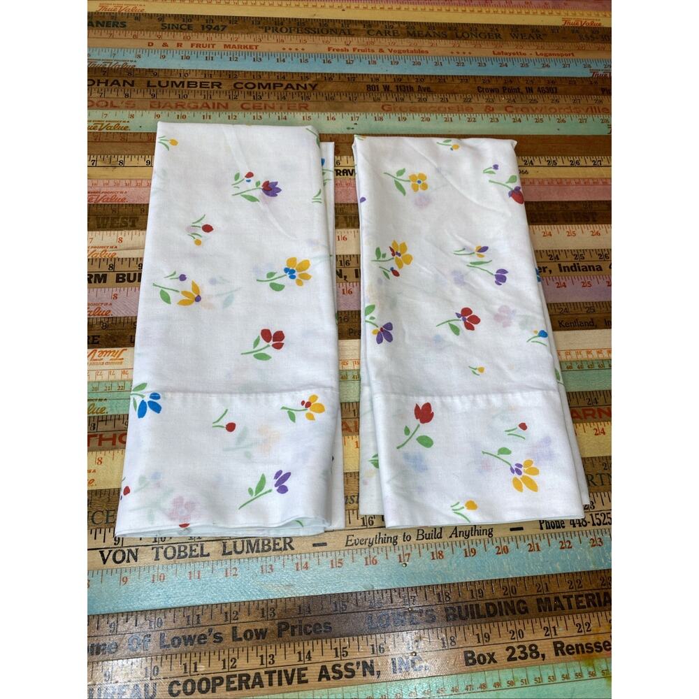 Vintage Stevens Standard Pillow Case Colorful Tulip Flowers USA Made Pair 2